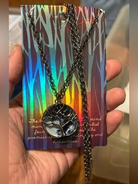 Tree of Life Pendant Necklace in Black and Silver